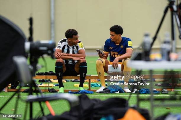 Jacob Murphy and Jamal Lewis during the behind the scenes shoot during the Newcastle United Media day at the Newcastle United Training Centre on...