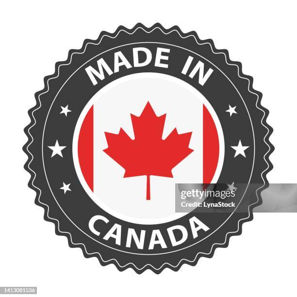 made in canada badge vector. sticker with stars and national flag. sign isolated on white background. - made in canada icon stock illustrations