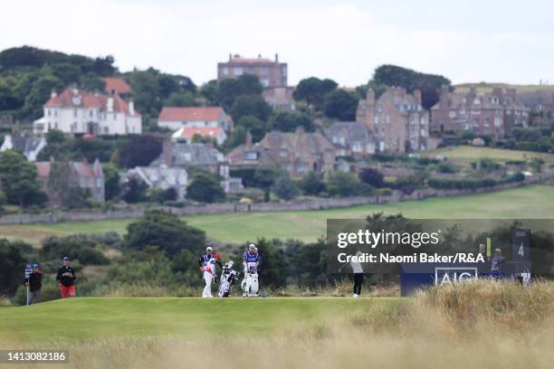 Miyuu Yamashita of Japan tees off on the 4th hole during Day Two of the AIG Women's Open at Muirfield on August 05, 2022 in Gullane, Scotland.