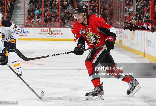 Jim O'Brien of the Ottawa Senators skates against the Buffalo Sabres at Scotiabank Place on March 10, 2012 in Ottawa, Ontario, Canada.