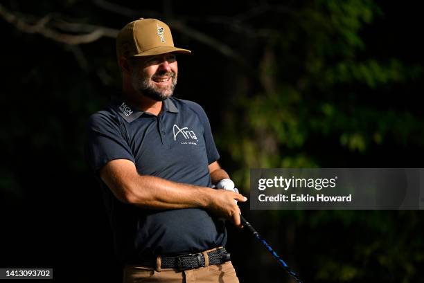 Ryan Moore of the United States plays his shot from the second tee during the second round of the Wyndham Championship at Sedgefield Country Club on...