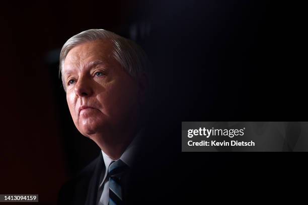 Sen. Lindsey Graham attends a press conference at the U.S. Capitol on August 05, 2022 in Washington, DC. The group of Republican Senators held the...