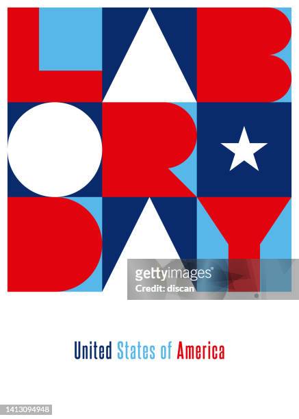 ilustrações de stock, clip art, desenhos animados e ícones de labor day greeting card with geometric typography. - american flag art