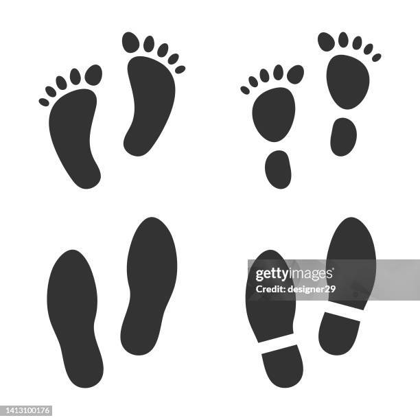 footprint icon set. - foot print stock illustrations