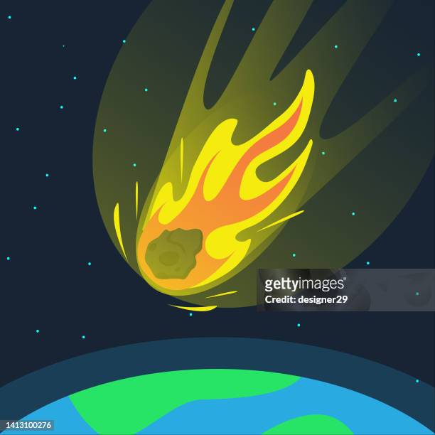 ilustrações de stock, clip art, desenhos animados e ícones de meteorite flat design. meteor fall on earth vector design on color background. - apocalypse
