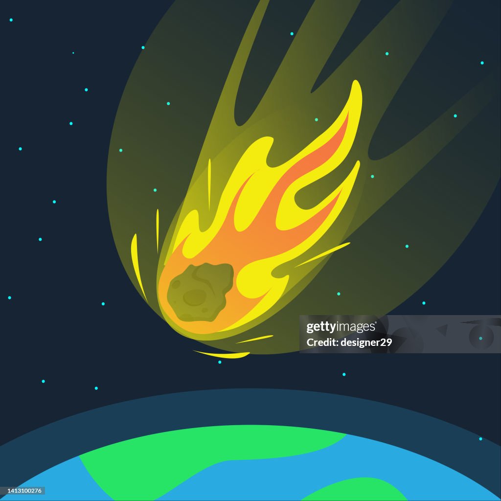 Meteorite Flat Design Meteor Fall On Earth Vector Design On Color ...