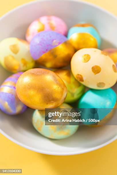 close-up of easter eggs in plate - hard boiled candy stock pictures, royalty-free photos & images