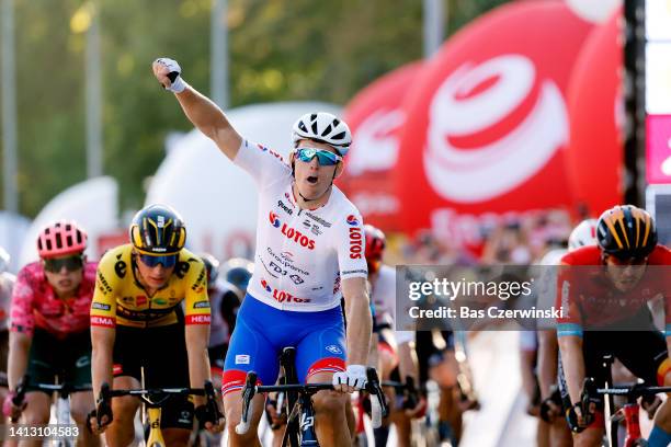 Arnaud Demare of France and Team Groupama - FDJ - White Sprint Jersey celebrates winning during the 79th Tour de Pologne 2022, Stage 7 a 177,8km...