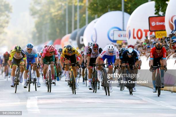 Kaden Groves of Australia and Team BikeExchange - Jayco, Marijn Van Den Berg of Netherlands and Team EF Education - Easypost, Olav Kooij of...