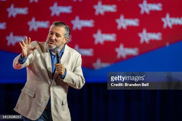 Sen. Ted Cruz speaks at the Conservative Political Action Conference CPAC held at the Hilton Anatole on August 05, 2022 in Dallas, Texas. CPAC began...