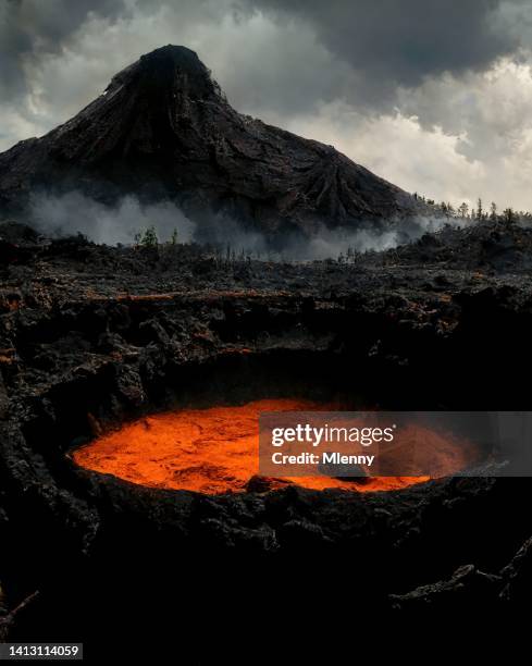 glowing lava volcano crater lava lake - volcanic crater stock pictures, royalty-free photos & images