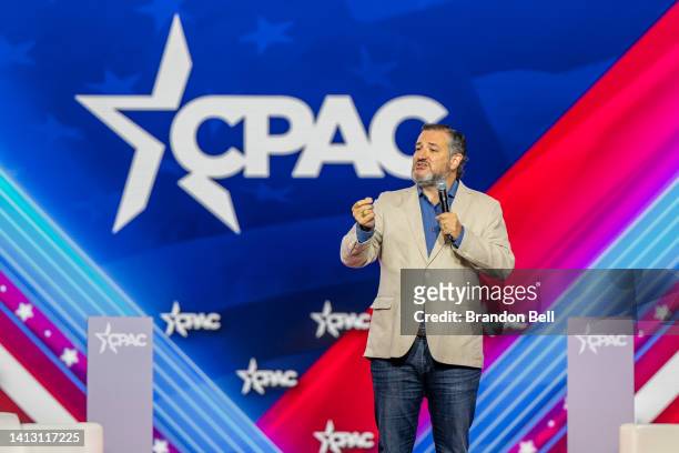 Sen. Ted Cruz speaks at the Conservative Political Action Conference CPAC held at the Hilton Anatole on August 05, 2022 in Dallas, Texas. CPAC began...