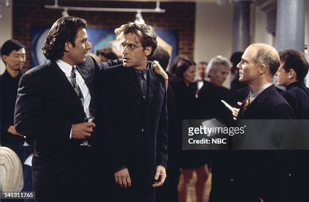 Caroline and the Gay Art Show" Episode 3 -- Aired 10/5/95 -- Pictured: Eric Lutes as Del Cassidy, Malcolm Gets as Richard Karinsky, Dan Butler as...