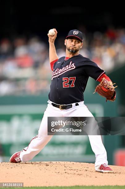 Anibal Sanchez of the Washington Nationals pitches against the St. Louis Cardinals at Nationals Park on July 29, 2022 in Washington, DC.