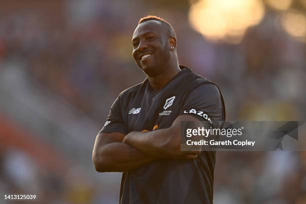 Andre Russell of Manchester Originals during the The Hundred match between Manchester Originals Men and Northern Superchargers Men at Emirates Old...