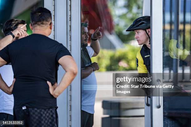 Security enforces a lockdown at the Mall of America in Bloomington, Minn., on Thursday, August 4, 2022. Police in Minnesota confirm that gunshots...