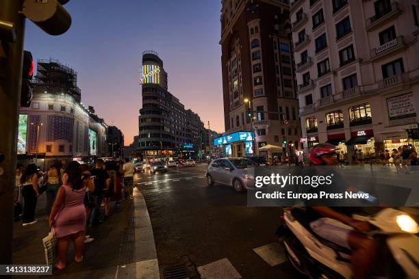 The Schweppes neon illuminated at number 41 Gran Via on the day it celebrates its 50th anniversary, August 5 in Madrid, Spain. The Schweppes neon is...