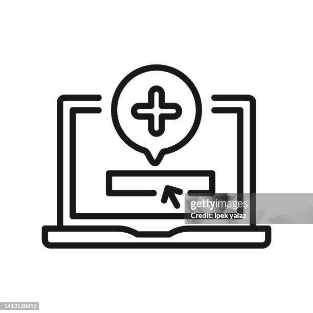medical line icon with editable stroke - nurse using computer stock illustrations