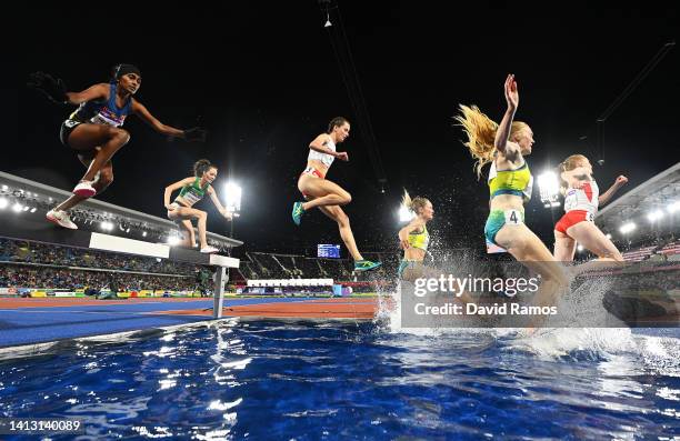 Athletes compete during the Women's 3000m Steeplechase Final on day eight of the Birmingham 2022 Commonwealth Games at Alexander Stadium on August...