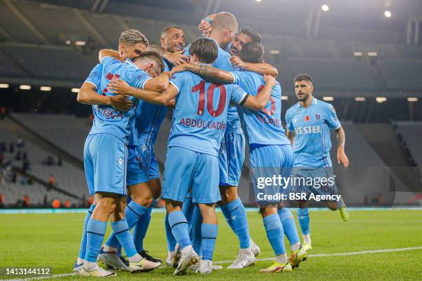 Andres Evald Cornelius of Trabzonspor celebrates after scoring his teams first goal, Edin Visca of Trabzonspor, Abdulkadir Omur of Trabzonspor during...