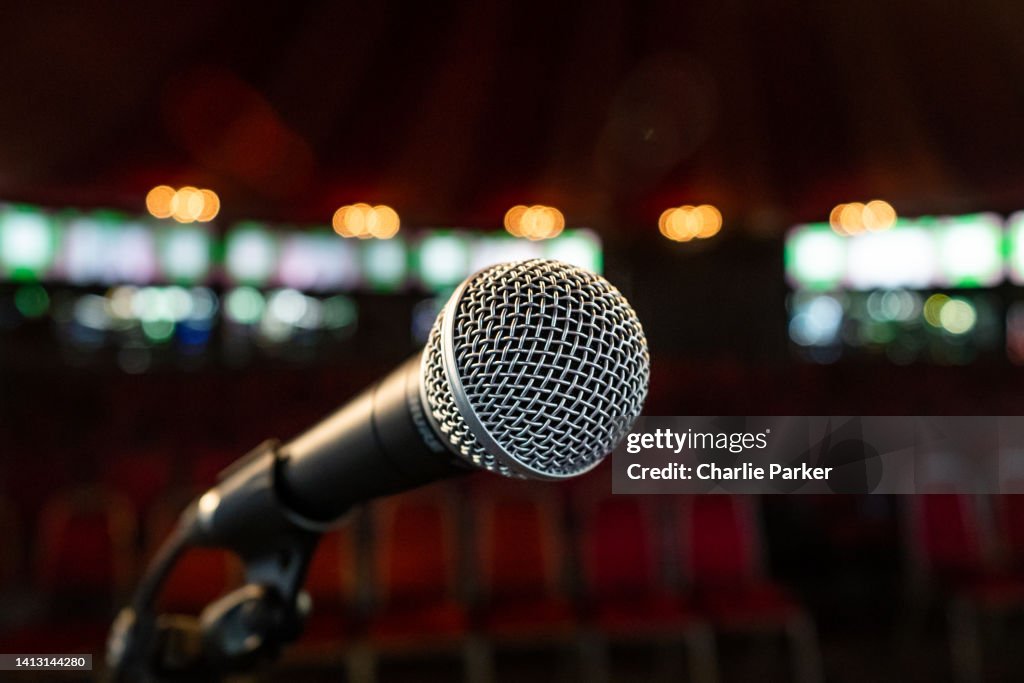 Microphone at Stand-up comedy event in a festival fringe Edinburgh tent 4