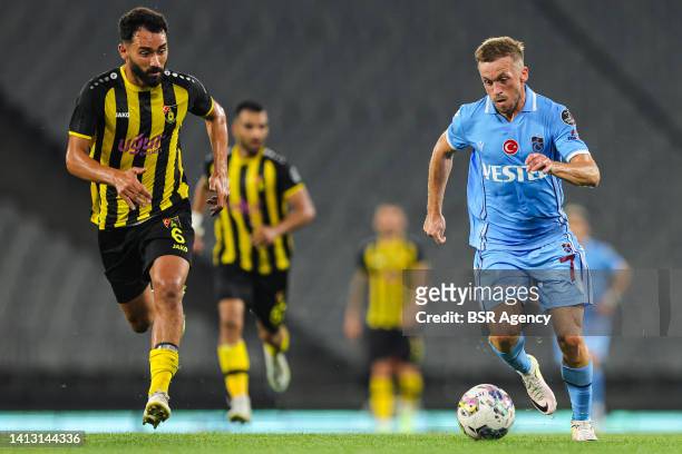 Edin Visca of Trabzonspor during the Super Lig match between Istanbulspor and Trabzonspor at Ataturk Olympic Stadium on August 5, 2022 in Istanbul,...