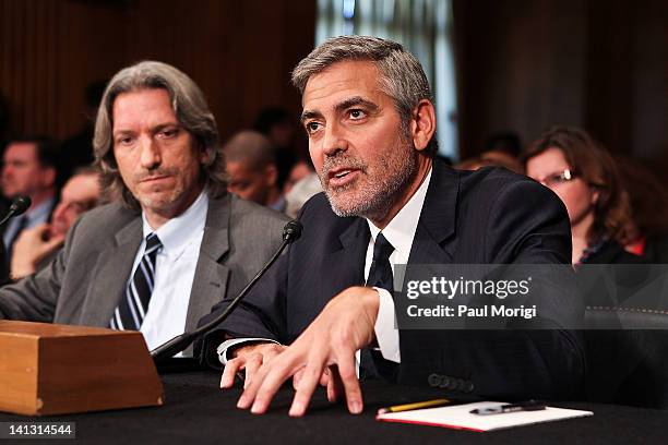 Actor George Clooney and John Prendergast, co-founder of the Satellite Sentinel Project, testify at the Senate Foreign Relations Sudan and South...