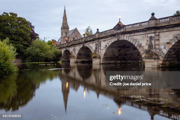 shrewsbury united reformed church, english bridge, river severn, shrewsbury, shropshire, england - shrewsbury england stock pictures, royalty-free photos & images