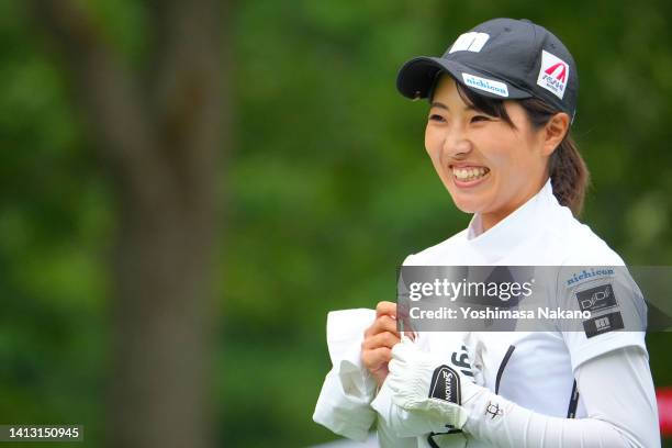 Hiromu Ono of Japan smiles on the 10th hole during the second round of Hokkaido meiji Cup at Sapporo International Country Club Shimamatsu Course on...