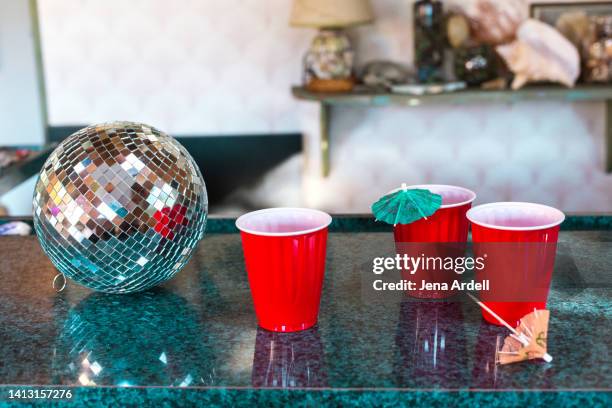summer party background, party cups - the morning after stock pictures, royalty-free photos & images