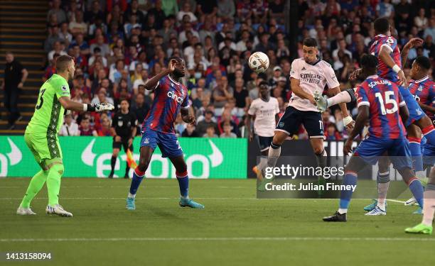 Gabriel Martinelli of Arsenal scores their side's first goal during the Premier League match between Crystal Palace and Arsenal FC at Selhurst Park...