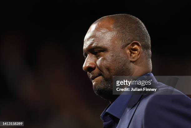 Manager of Crystal Palace Patrick Viera looks on after the Premier League match between Crystal Palace and Arsenal FC at Selhurst Park on August 05,...