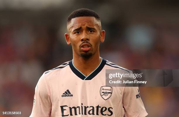 Gabriel Jesus of Arsenal looks on during the Premier League match between Crystal Palace and Arsenal FC at Selhurst Park on August 05, 2022 in...