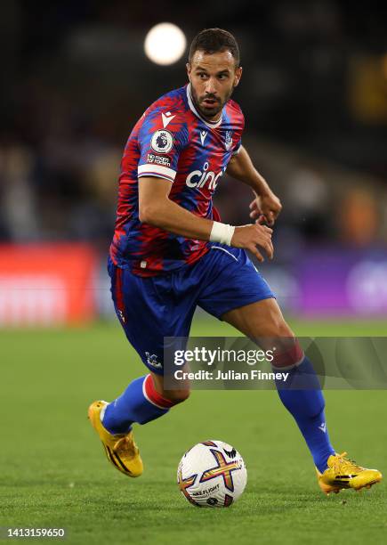 Luka Milivojevic of Palace in action during the Premier League match between Crystal Palace and Arsenal FC at Selhurst Park on August 05, 2022 in...