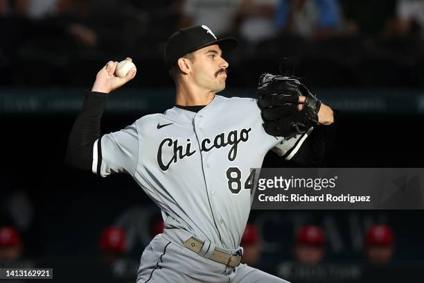 Dylan Cease of the Chicago White Sox pitches in the first inning against the Texas Rangers at Globe Life Field on August 05, 2022 in Arlington, Texas.