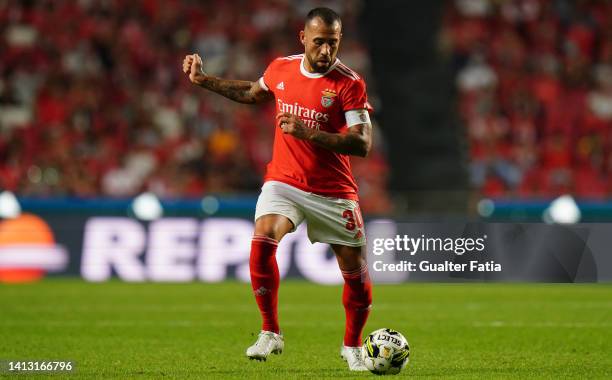 Nicolas Otamendi of SL Benfica in action during the Liga Portugal Bwin match between SL Benfica and FC Arouca at Estadio da Luz on August 5, 2022 in...