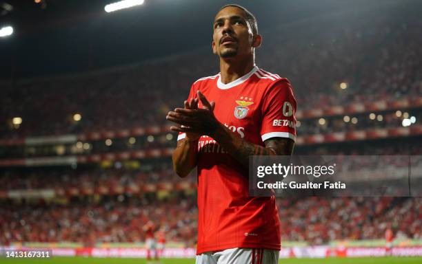 Gilberto of SL Benfica during the Liga Portugal Bwin match between SL Benfica and FC Arouca at Estadio da Luz on August 5, 2022 in Lisbon, Portugal.