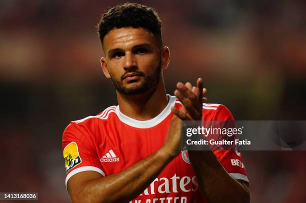 Goncalo Ramos of SL Benfica during the Liga Portugal Bwin match between SL Benfica and FC Arouca at Estadio da Luz on August 5, 2022 in Lisbon,...