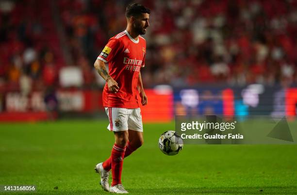 Rafa Silva of SL Benfica in action during the Liga Portugal Bwin match between SL Benfica and FC Arouca at Estadio da Luz on August 5, 2022 in...