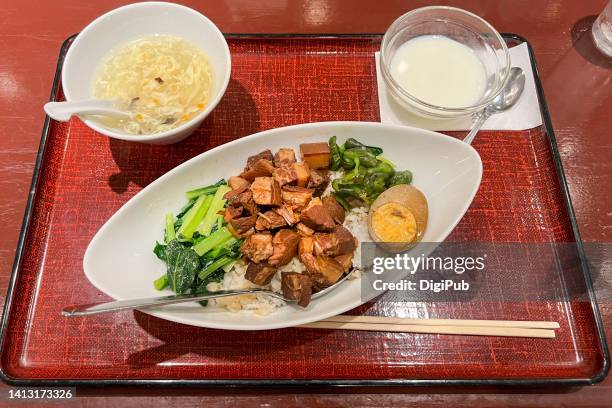lo bah png, taiwanese hokkien pork rice bowl teishoku - almond jelly stock pictures, royalty-free photos & images