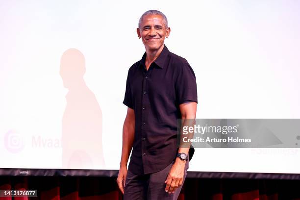 Barack Obama attends the premiere of Netflix's Descendant during the Martha's Vineyard African-American Film Festival at MV Performing Arts Center on...