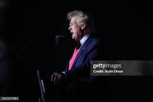 Former President Donald Trump speaks to supporters during a rally on August 05, 2022 in Waukesha, Wisconsin. Former President Trump endorsed...
