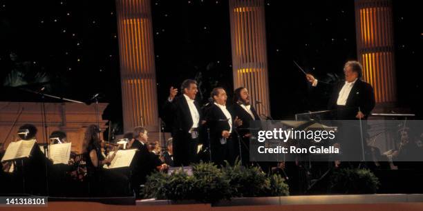 Placido Domingo, Jose Carreras, Luciano Pavarotti and James Levine at the The Three Tenors In Concert, Giants Stadium, East Rutherford.