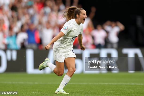 Ella Toone of England celebrates after she scores her sides first goal during the UEFA Women's Euro 2022 final match between England and Germany at...