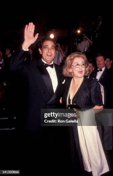 Placido Domingo and Marta Ornelas at the Valentino-Thirty Years of Magic Gala Retrospective, 67th Street Armory, New York City.