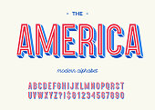 America modern alphabet 3d typography colorful style