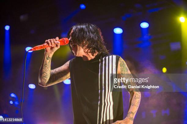 Vocalist Kellin Quinn of Sleeping With Sirens performs on stage at The Observatory North Park on August 05, 2022 in San Diego, California.