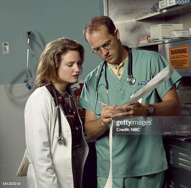 Season 2 -- Pictured: Sherry Stringfield as Dr. Susan Lewis, Anthony Edwards as Dr. Mark Green -- Photo by: Chris Haston/NBCU Photo Bank