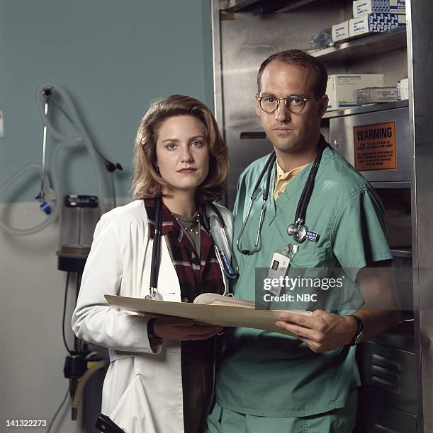 Season 1 -- Pictured: Sherry Stringfield as Dr. Susan Lewis, Anthony Edwards as Dr. Mark Greene -- Photo by: NBCU Photo Bank