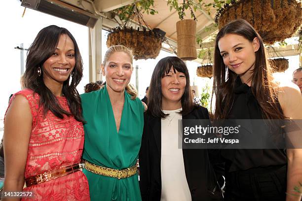 Actress Zoe Saldana, Stylist Petra Flannery, Stylist Jeanne Yang and actress Katie Holmes attend the The Hollywood Reporter & Jimmy Choo Inaugural 25...